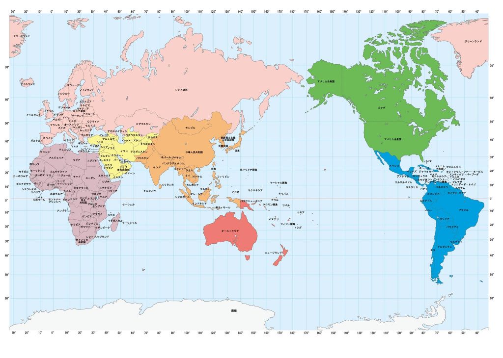 world map japan in center